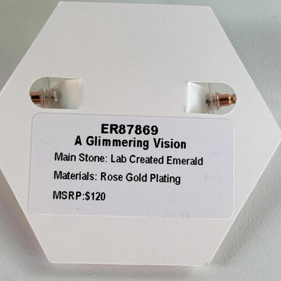 Bomb Party May Earrings Hoops "A Glimmering Vision" - LC Emerald on Rose Gold - Picture 4 of 7